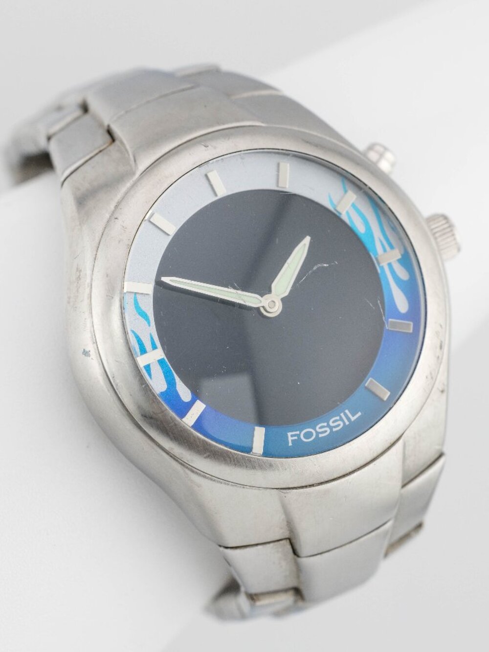 Fossil Big Tic JR8222 Men's Blue Flame Y2K Quartz Analog Watch Fresh Battery